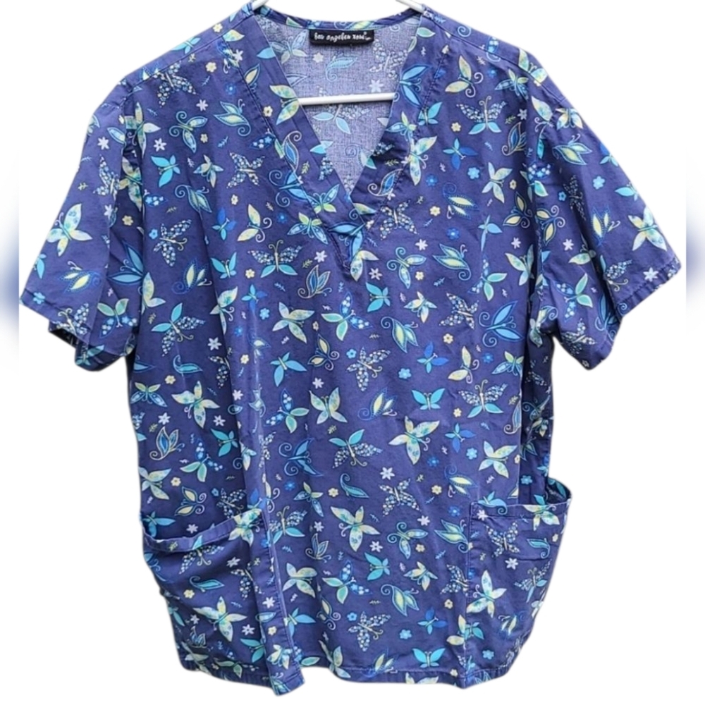 Butterfly and Flowers Scrub Top by Los Angeles Rose